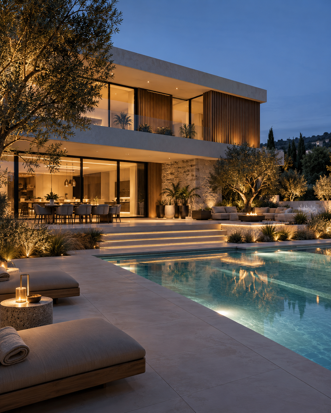 Exterior de vivienda contemporánea con piscina