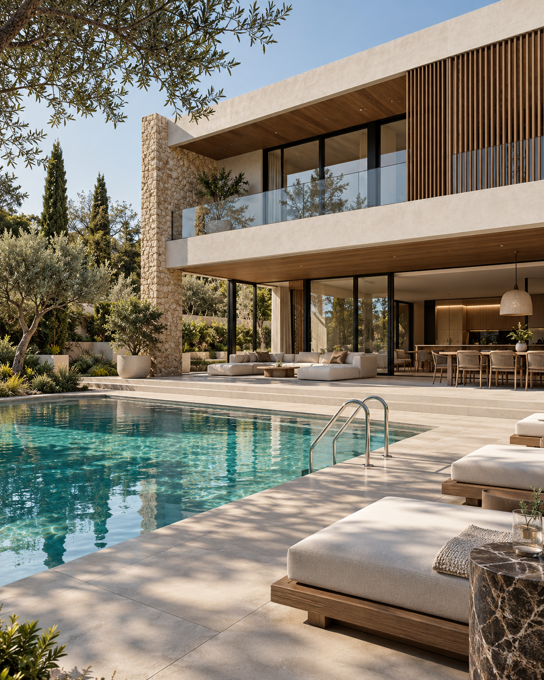 Piscina exterior en vivienda unifamiliar de nueva construcción