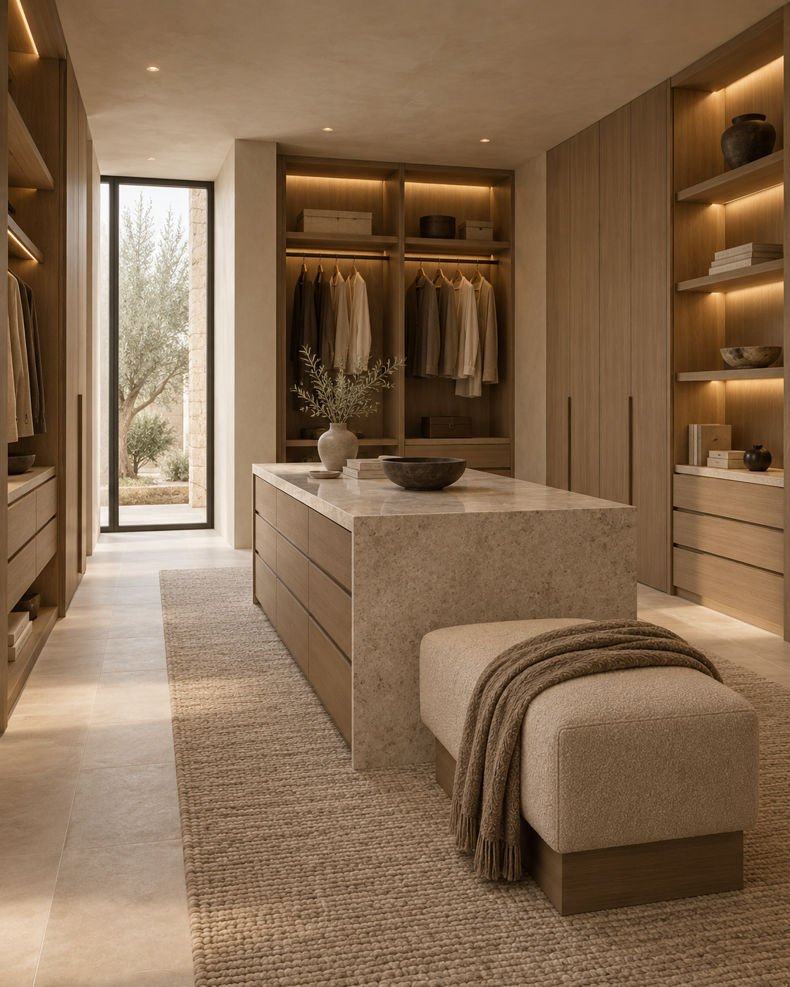 Vestidor reformado con iluminación natural y diseño contemporáneo